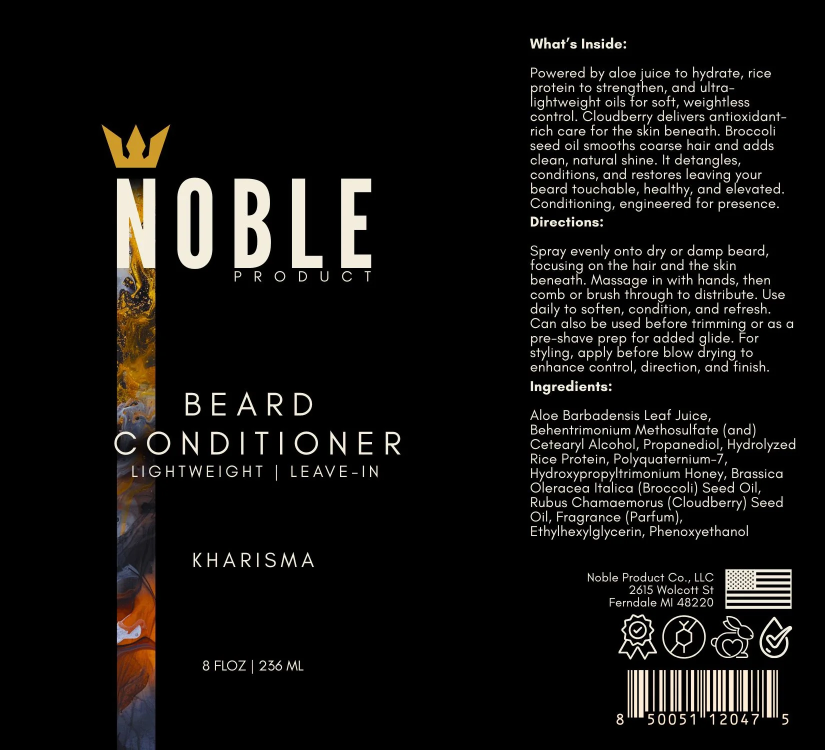 Noble Leave-In Beard Conditioner Spray – 8oz Daily Softener for Coarse Beards with Cloudberry & Broccoli Seed Oil | Limited Edition Kharisma Scent - Image 4